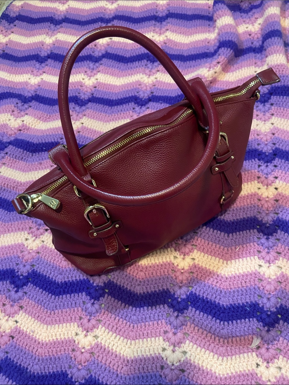Ora Delphine Burgundy Leather Tote Handbag
